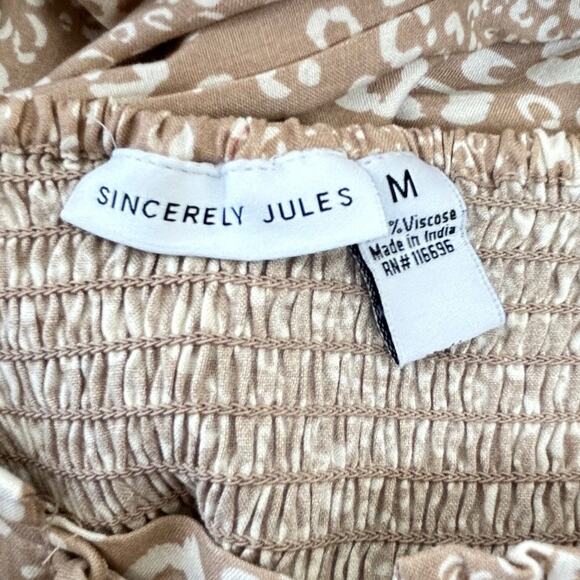 Sincerely Jules Cottagecore Boho Midi Dress SZ M Beige Tan Prairie Romantic - Picture 8 of 9